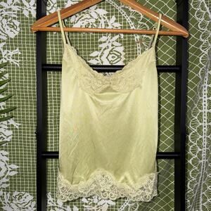 Vintage Worthington Pastel Yellow Satin & Lace Cami Top Small